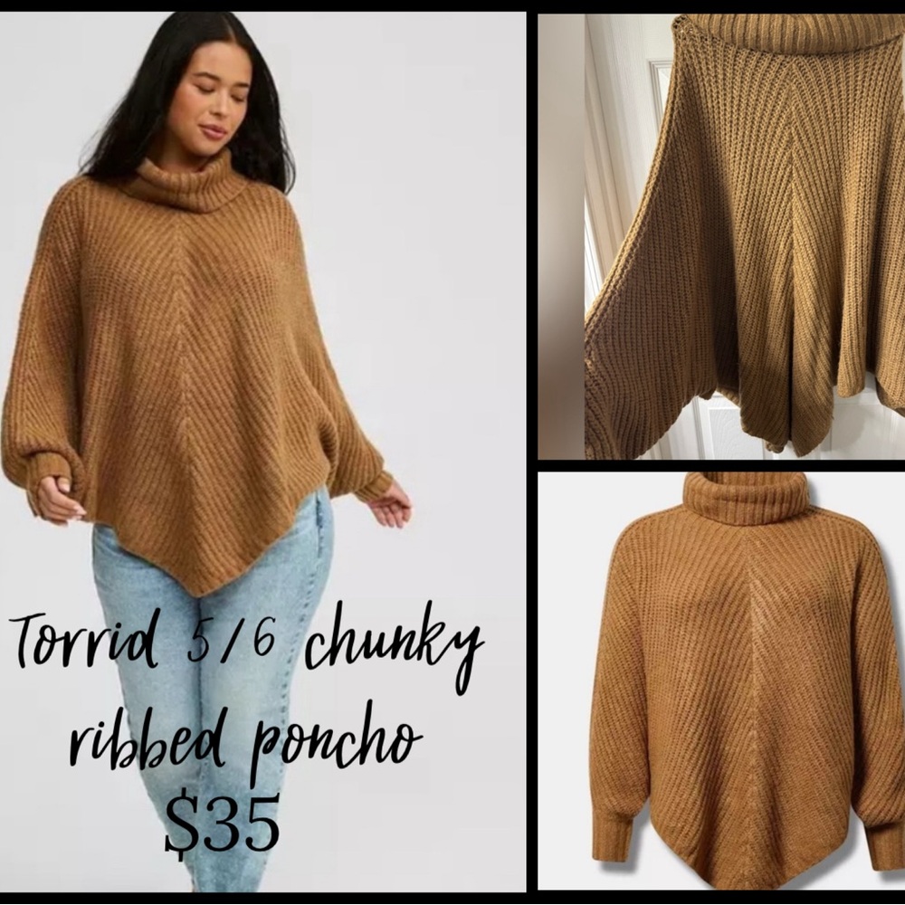 Torrid Women's Chunky Ribbed Poncho Sweater - Tan